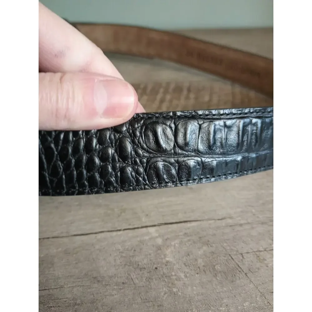 Brighton Womens Alligator Buckle Embossed Leather Belt 36 Luxury Exotic Western